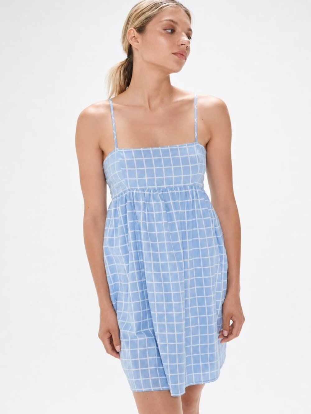Like New Urban Outfitters Rochelle Blue Windowpane Babydoll Mini Dress- Large